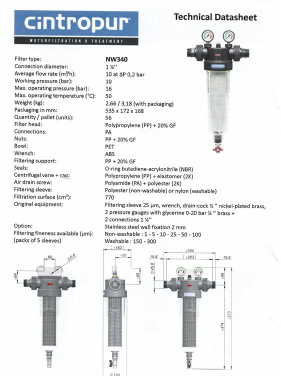 Cintropur Water Filter NW340 Flow Rate 10m³/h / 1 ¼"