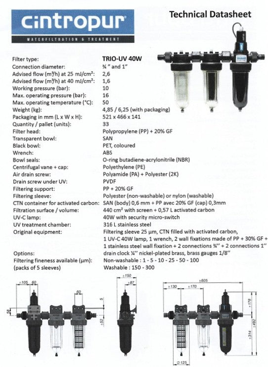 Cintropur 4100 TRIO-UV 40W Water Disinfection Unit - Flow Rate 2.6 m³/hr
