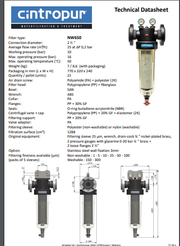 Cintropur Industrial Water Filter  NW650 - 25m³/h / 2 ½"